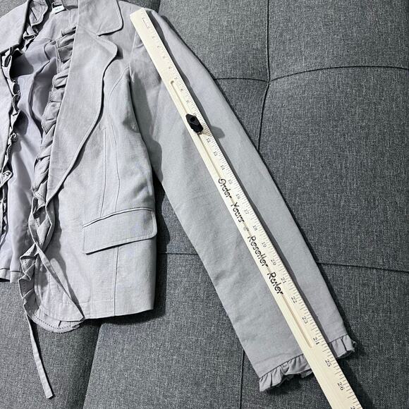 M&S Jacket Women EUR 36 US 4 Gray Blazer Ruffles Tie Closure Linen Cotton Career - Picture 8 of 8
